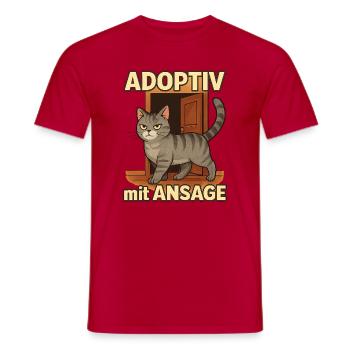 Katze adoptiert: Geschenk zum Einzug daheim - Männer T-Shirt - Rot - Vorne - AI Model Male 178 dark (178cm)