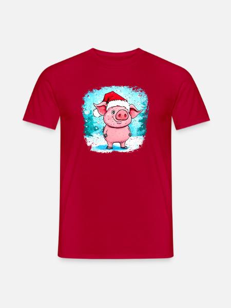 Schweinchen Weihnachtsmann Xmas - Männer T-Shirt - Rot