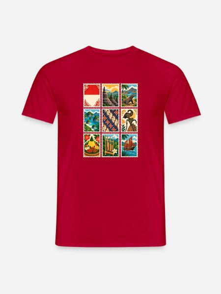 Indonesien Briefmarken - Männer T-Shirt - Rot