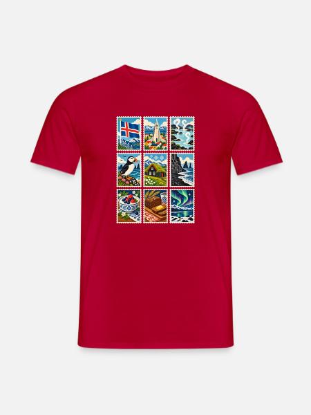 Island Briefmarken - Männer T-Shirt - Rot