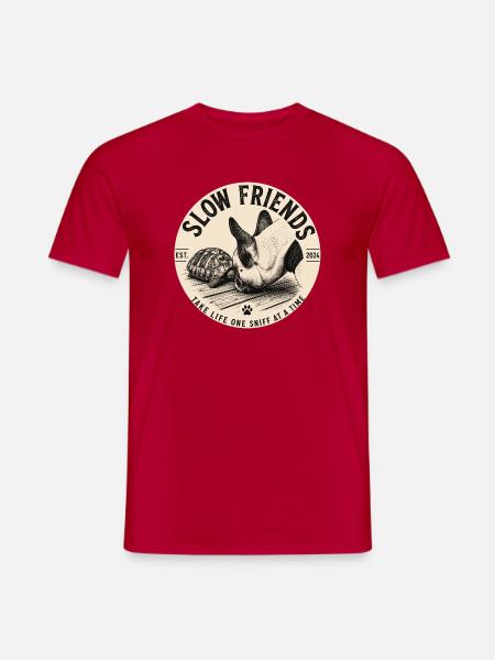 Slow Friends – Hund und Schildkröte - Männer T-Shirt - Rot