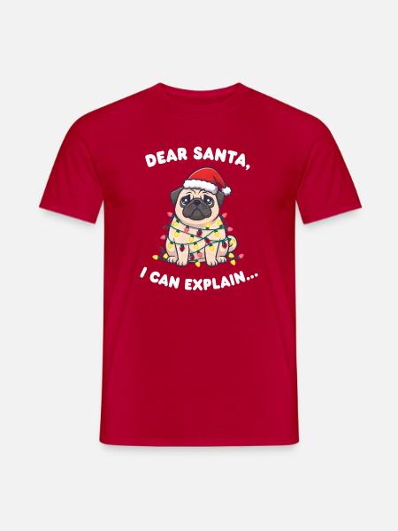 Weihnachts Dog mit Lichterkette - Männer T-Shirt - Rot