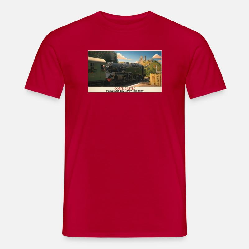 Corfe Castle Dampflok-Plakat - Männer T-Shirt - Rot