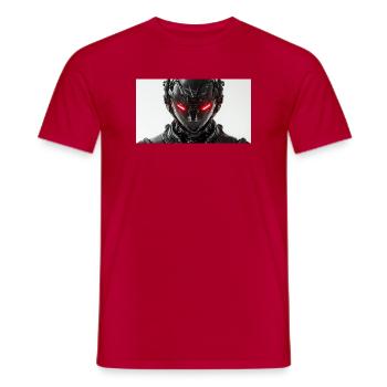 Futuristischer Roboter mit rot leuchtenden Augen - Männer T-Shirt - Rot - Vorne - AI Model Male 178 dark (178cm)