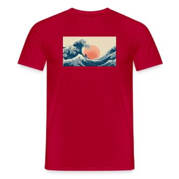 Surfing Wave at Sunset - Men's T-Shirt - red - Front - AI Model Male 178 dark (178cm)