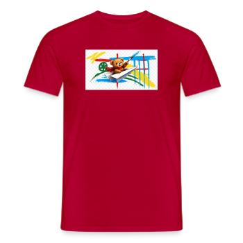 Teddy bear flying paper airplane - Men's T-Shirt - red - Front - AI Model Male 178 dark (178cm)