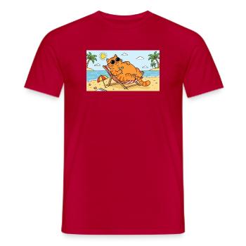 Coole Strandkatze entspannt im Paradies - Männer T-Shirt - Rot - Vorne - AI Model Male 178 dark (178cm)