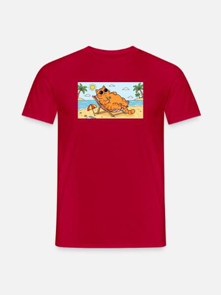 Coole Strandkatze entspannt im Paradies - Männer T-Shirt - Rot