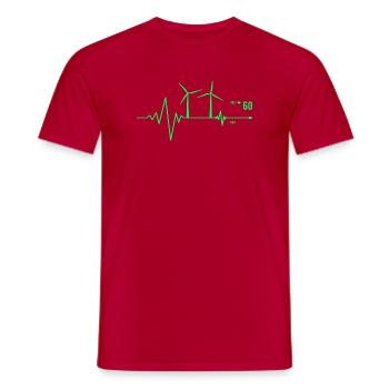 Wind turbine, wind power, heartbeat, environmental protection, nature - Men's T-Shirt - red - Front - AI Model Male 178 dark (178cm)