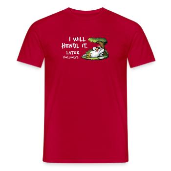 Hendl-Prokrastination Cartoon - Männer T-Shirt - Rot - Vorne - AI Model Male 178 dark (178cm)