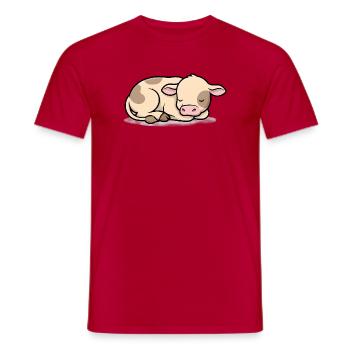 Sleeping Calf Cow Baby Cute - Men's T-Shirt - red - Front - AI Model Male 178 dark (178cm)