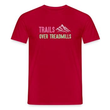 Trailrunning - Trails über Laufbänder - Männer T-Shirt - Rot - Vorne - AI Model Male 178 dark (178cm)