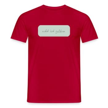 real is rare – minimalist typography - Men's T-Shirt - red - Front - AI Model Male 178 dark (178cm)
