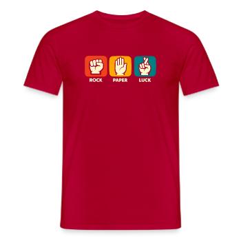 Rock-Paper-Happiness – Funny Positive Vibes – Insp - Men's T-Shirt - red - Front - AI Model Male 178 dark (178cm)
