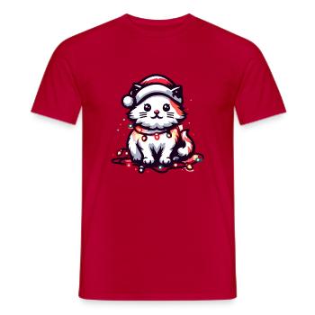 Cute Christmas Cat Santa Hat Christmas Lights - Men's T-Shirt - red - Front - AI Model Male 178 dark (178cm)