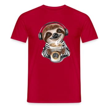 Funny sloth coffee headphones misic - Men's T-Shirt - red - Front - AI Model Male 178 dark (178cm)