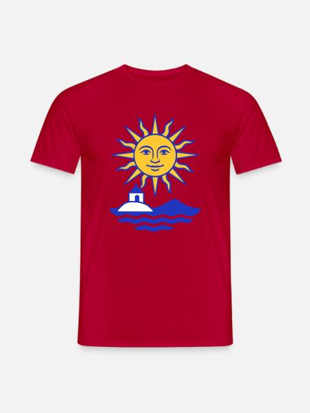 Greece Sun: Sun, Water, Chapel - Men's T-Shirt - red