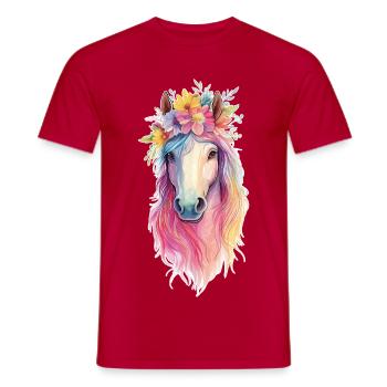 Pferd mit Blumen - Männer T-Shirt - Rot - Vorne - AI Model Male 178 dark (178cm)
