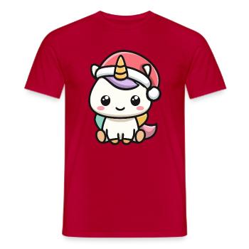 Kawaii Unicorn with Santa Hat - Men's T-Shirt - red - Front - AI Model Male 178 dark (178cm)