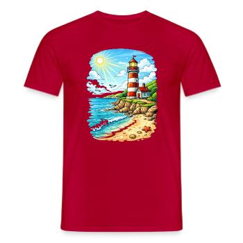 Phare sur la plage côtière ensoleillée - T-shirt homme - rouge - Devant - AI Model Male 178 dark (178cm)