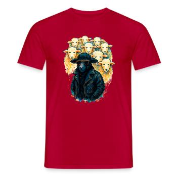 Mouton Noir Anticonformiste en Veste de Cuir - T-shirt homme - rouge - Devant - AI Model Male 178 dark (178cm)