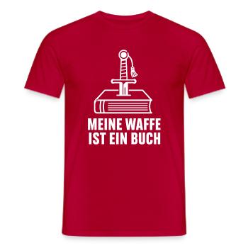 Meine Waffe Ist Ein Buch – Leser Leserin Spruch - Männer T-Shirt - Rot - Vorne - AI Model Male 178 dark (178cm)