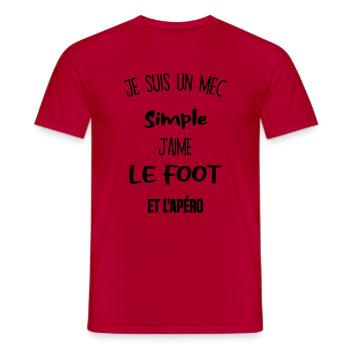 "T-Shirt "Le foot et l'apéro, la vie d'un mec" - T-shirt homme - rouge - Devant - AI Model Male 178 dark (178cm)