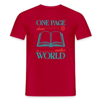 One Page Closer to Another World - Men's T-Shirt - red - Front - AI Model Male 178 dark (178cm)