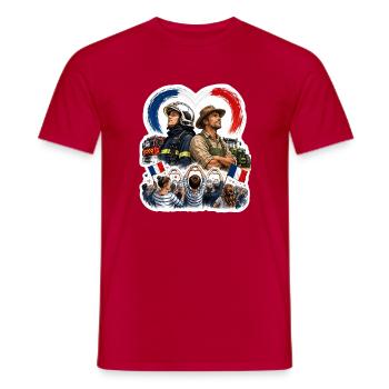 Patriotic Firefighter and Farmer Heroes - Men's T-Shirt - red - Front - AI Model Male 178 dark (178cm)