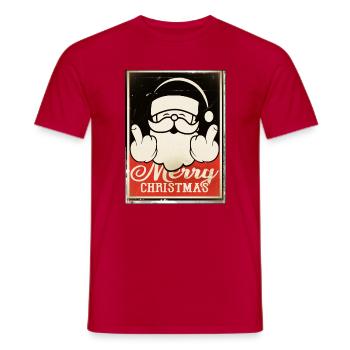 merry christmas xmas middle finger obey sticker - Men's T-Shirt - red - Front - AI Model Male 178 dark (178cm)