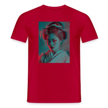 Glitch Geisha Neon-Porträt - Männer T-Shirt - Rot - Vorne - AI Model Male 178 dark (178cm)