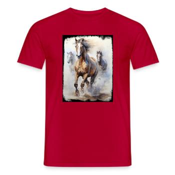 Aquarelllauf Wildpferde Strand Sand Lebensfreude - Männer T-Shirt - Rot - Vorne - AI Model Male 178 dark (178cm)