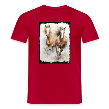 Galloping Wild Horses Watercolor Art Beach - Men's T-Shirt - red - Front - AI Model Male 178 dark (178cm)