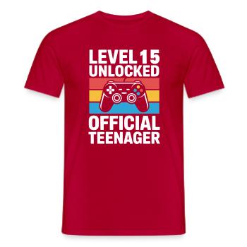 Level 15 Unlocked Teenager - Men's T-Shirt - red - Front - AI Model Male 178 dark (178cm)