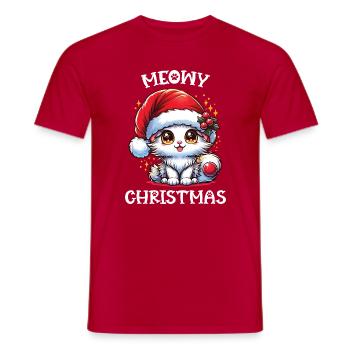 Chaton de Noël Miaousse - T-shirt homme - rouge - Devant - AI Model Male 178 dark (178cm)