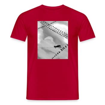 Monochrome Katze auf Stromleitungen - Männer T-Shirt - Rot - Vorne - AI Model Male 178 dark (178cm)