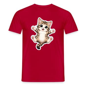 Katze mit ausgestreckten Pfoten - Männer T-Shirt - Rot - Vorne - AI Model Male 178 dark (178cm)