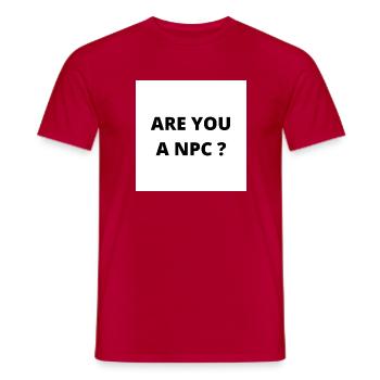 "ARE YOU A NPC" Design in schwarzer Schrift - Männer T-Shirt - Rot - Vorne - AI Model Male 178 dark (178cm)