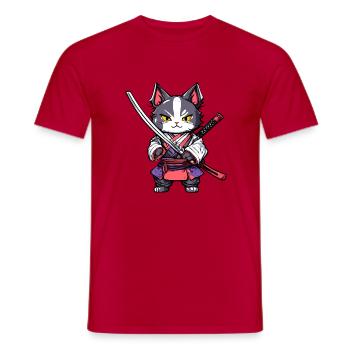 Samurai-Katze #20 - Männer T-Shirt - Rot - Vorne - AI Model Male 178 dark (178cm)