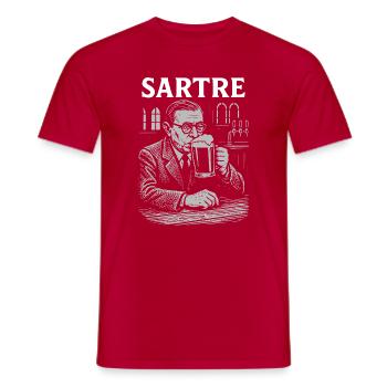 Existentialist Jean Paul Sartre drinking beer - Men's T-Shirt - red - Front - AI Model Male 178 dark (178cm)