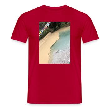 Tropical beach with colorful flags - Men's T-Shirt - red - Front - AI Model Male 178 dark (178cm)