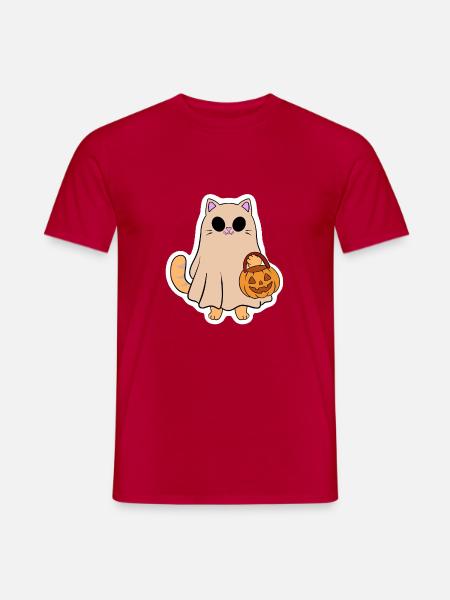 Katzengeist mit Halloweenkürbis - Männer T-Shirt - Rot