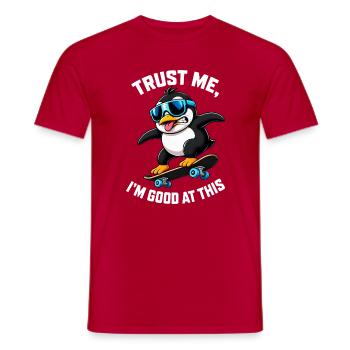 Penguin on Snowboard Winter Sports Saying - Men's T-Shirt - red - Front - AI Model Male 178 dark (178cm)