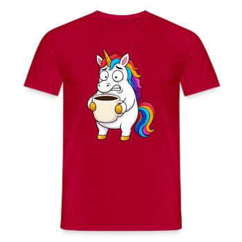 Funny Unicorn Coffee Overload - Men's T-Shirt - red - Front - AI Model Male 178 dark (178cm)