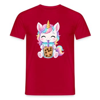 Niedlicher Einhorn mit Bubble Tea - Männer T-Shirt - Rot - Vorne - AI Model Male 178 dark (178cm)
