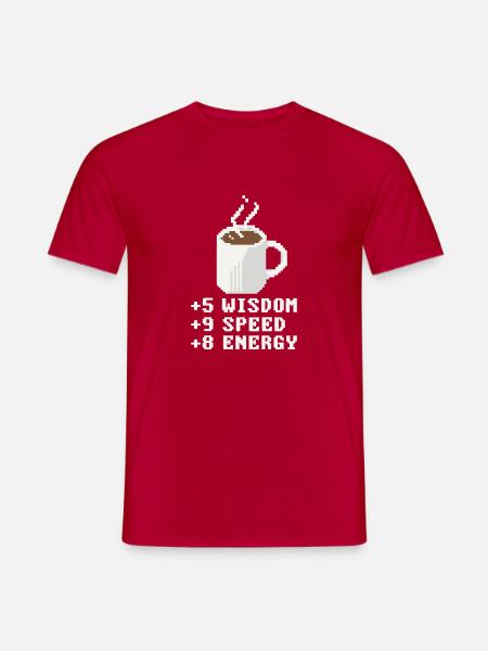 Pixelkaffee mit Statuswerten - Männer T-Shirt - Rot