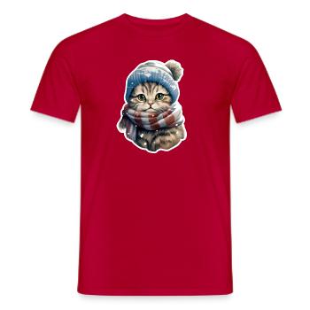 Cat in winter - Men's T-Shirt - red - Front - AI Model Male 178 dark (178cm)