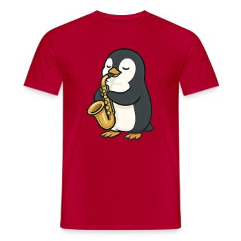 Niedlicher Pinguin Saxophonist Jazzmusik Cartoon - Männer T-Shirt - Rot - Vorne - AI Model Male 178 dark (178cm)