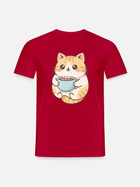 Katze mit Kaffee - Männer T-Shirt - Rot