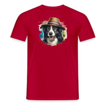 Cute Border Collie Splash Art - Men's T-Shirt - red - Front - AI Model Male 178 dark (178cm)